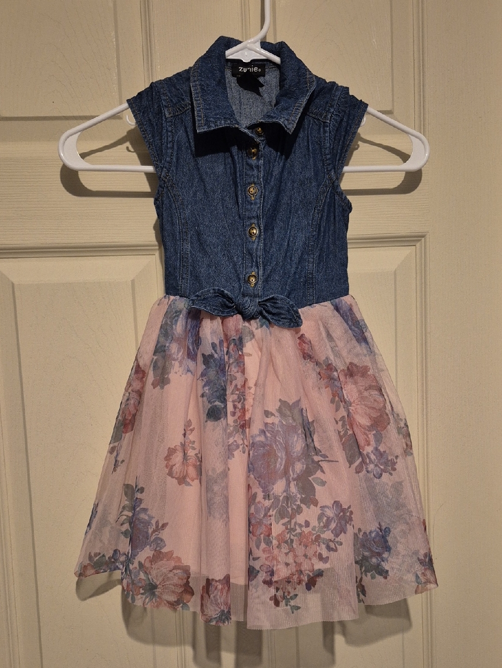 Zunie Denim & Pink Floral Tulle Dress Kids Size 4